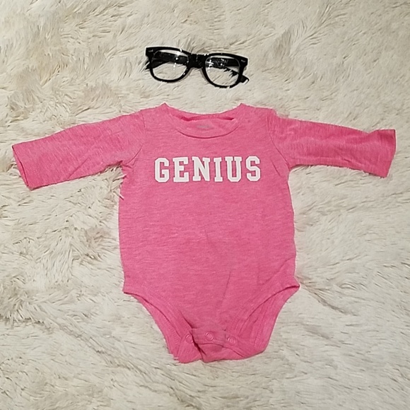 Super trendy hot pink "genius" long sleeve onesie - Picture 2 of 3